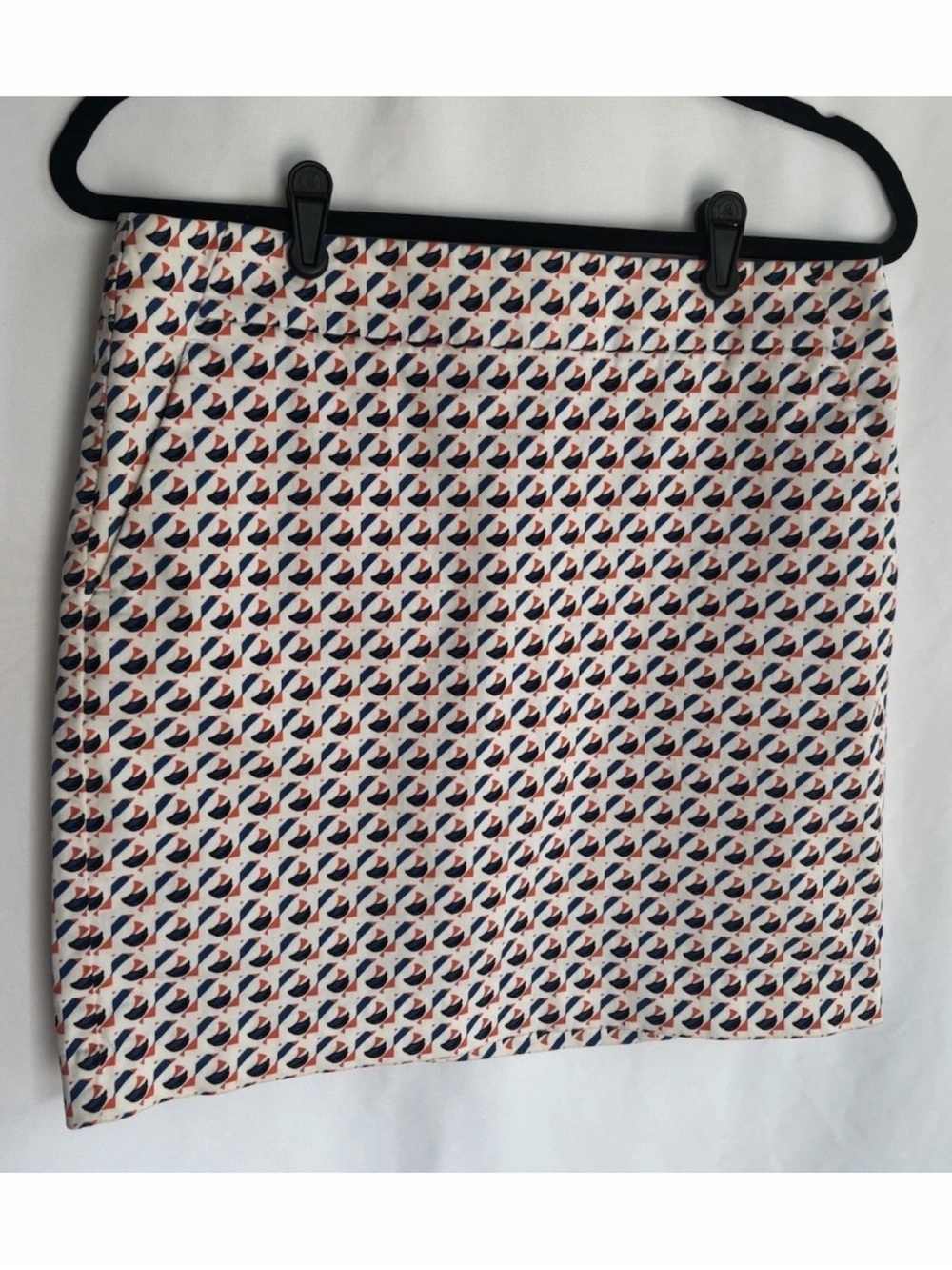 Ann Taylor Madison Pencil Skirt Womens Size 6 White Blue Orange Pattern Career